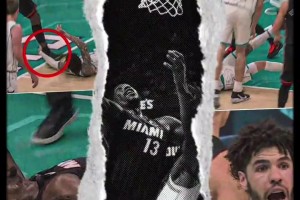 有自媒体吐槽：三球对阿德巴约的动作无疑越界了！肮脏动作